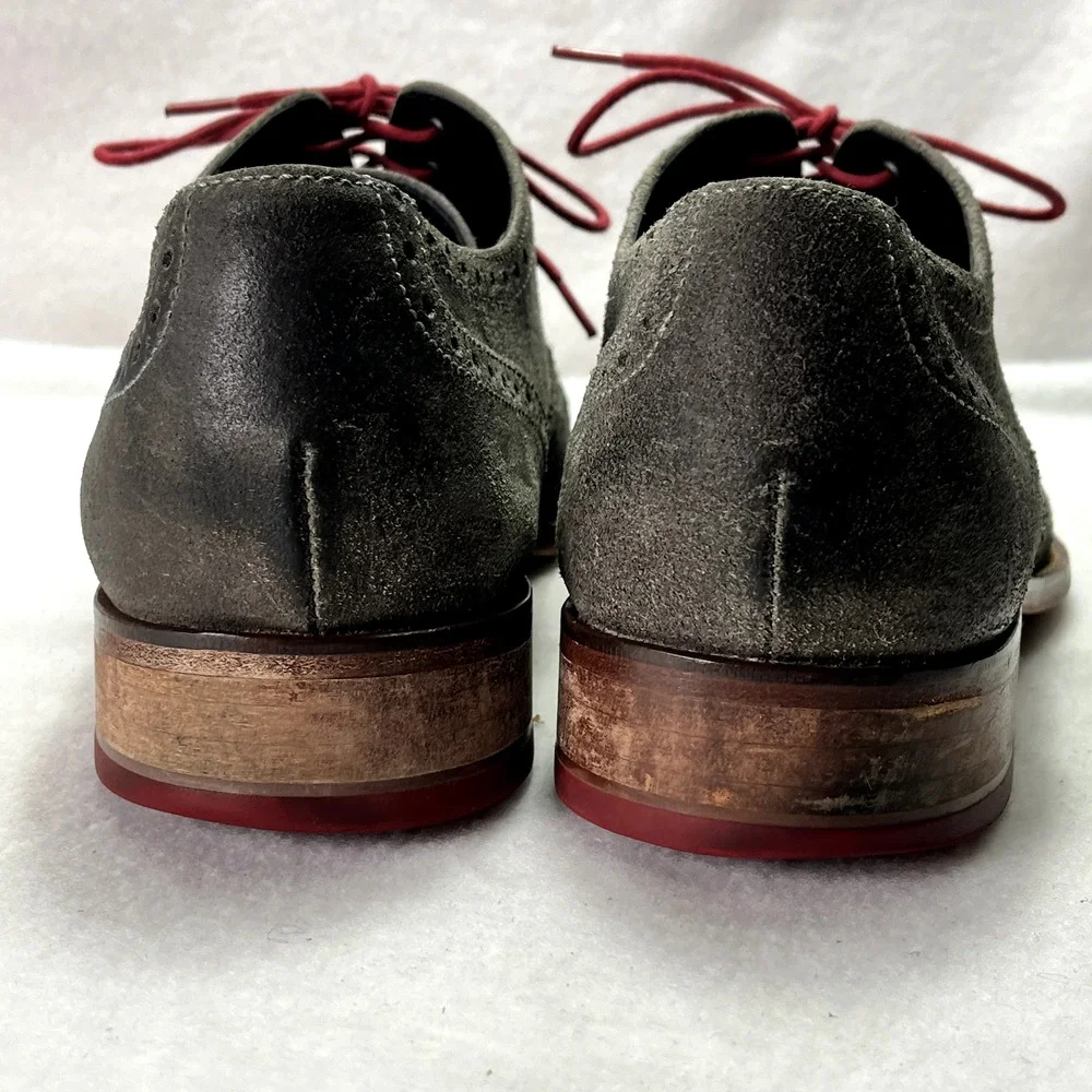 Cole Haan Dress Shoes Mens 11M Wingtip Colton Lace Oxfords Gray Distressed Suede